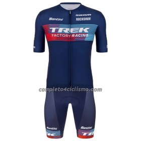 Completo Maglia + Pantaloncino con bretelle 2023 Trek Factory Racing XC Manica Corta Blu Scuro
